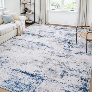 5x7 Soft Abstract Area Rug (White/Gray/Blue)