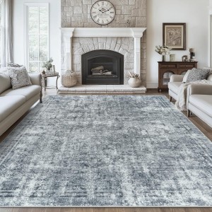 8x10 Vintage Abstract Washable Rug (Black/Grey)